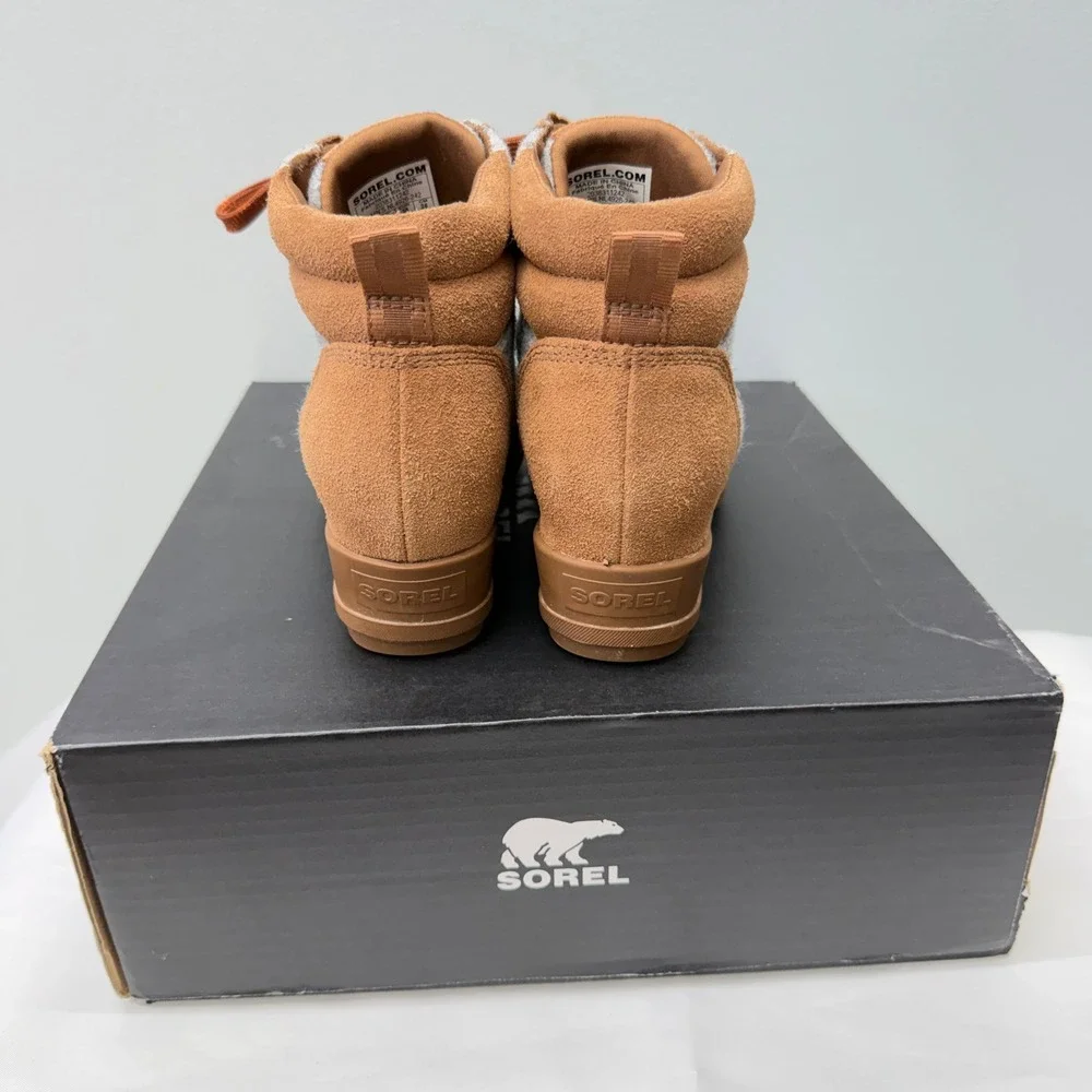 Sorel Evie Brown Suede Grey Felt Lace Up Wedge Ankle Booties Women's‎ 7